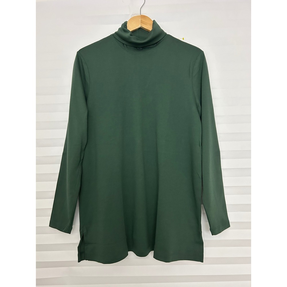 Lands End Womens Forest Green Long Sleeve Turtleneck Top Size L 14-16 Preppy